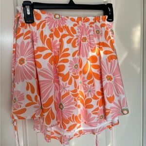Aerie side tie orange floral mini skirt